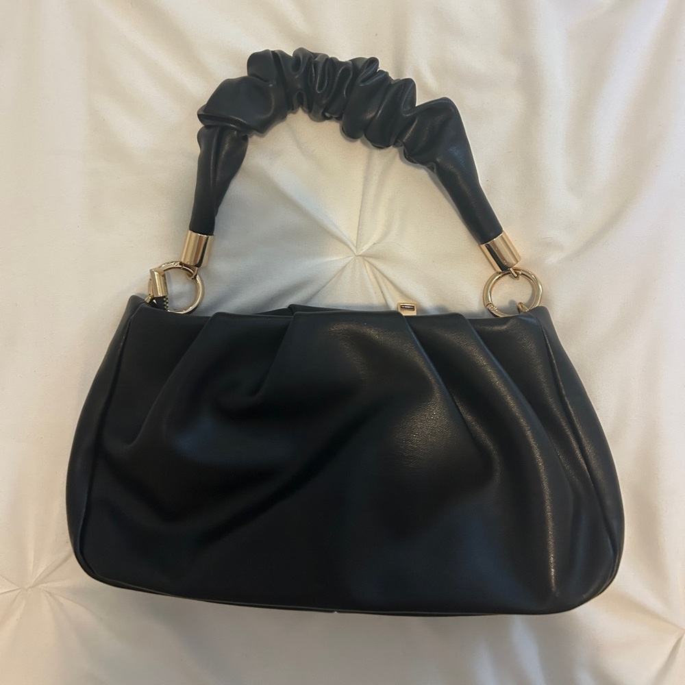 Black Leather Cloud Purse with Removable Straps